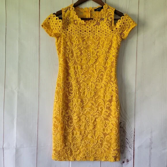 Ambiance Dresses | Ambiance Crochet Dress, M, Yellow, Like New, Cold Shoulder Stretchy Lace, Eyelet | Color: Yellow | Size: M | Nenek2000's Closet
